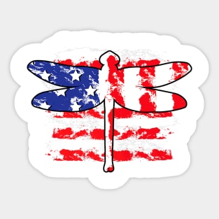 4th Of July Patriotic Dragonfly With Us American Flag Premium Sticker